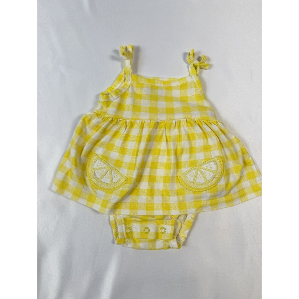 Carter’s Baby Girl 3M Lemon Romper Dress‎ Yellow Gingham Sunsuit Summer Cute